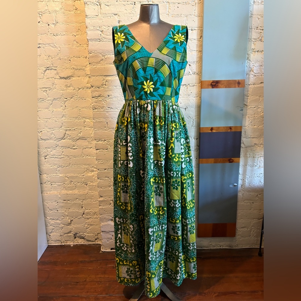 Vintage Handmade African Print Maxi Dress Size M